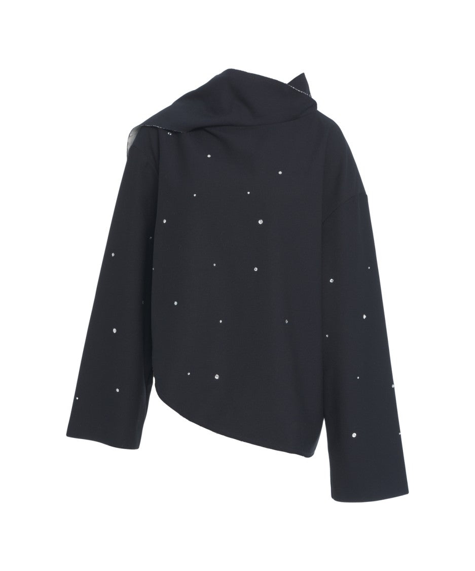 Viktoria Chan Asymmetrical Black Jacket With Rhinestone Embellishments