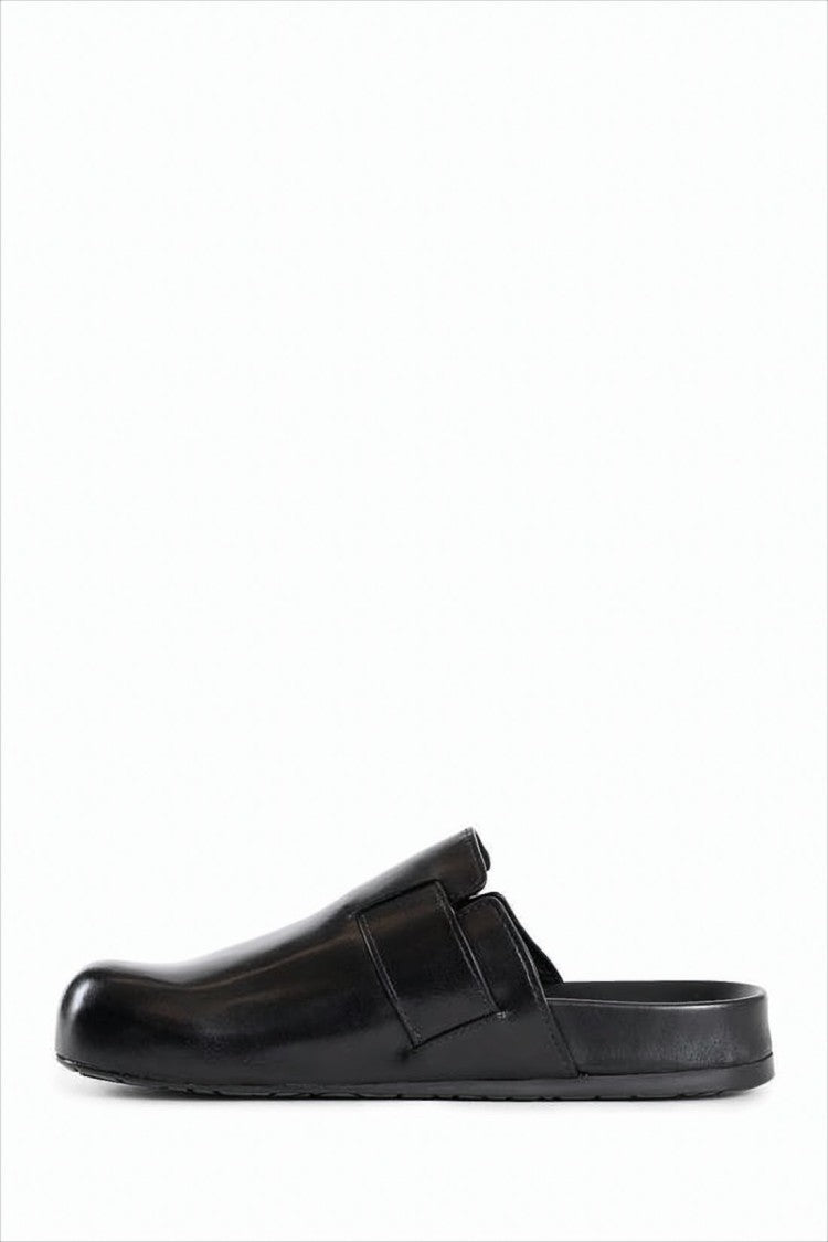 Loewe Black Calf Leather Mule With Silver Buckle Detail