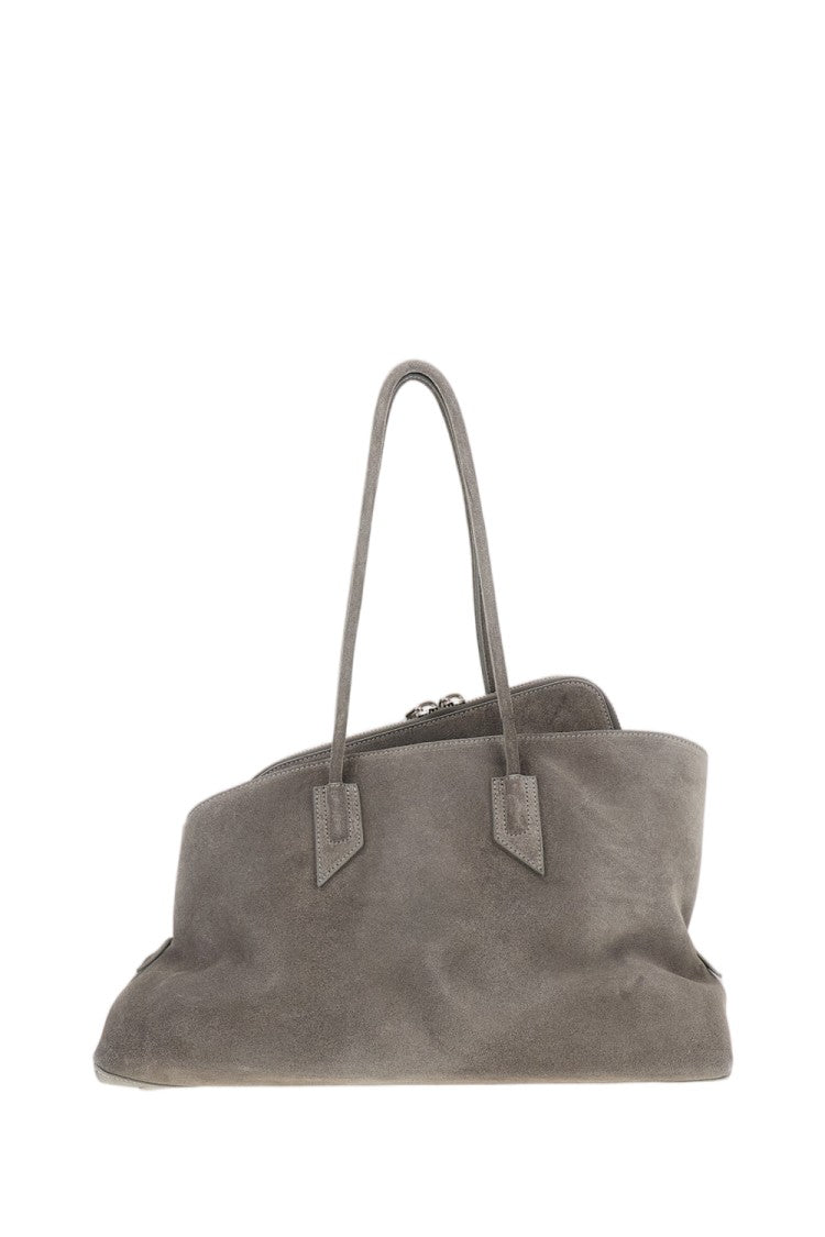 The Attico Asymmetrical Trapezoid Top Handle Bag In Brushed Suede
