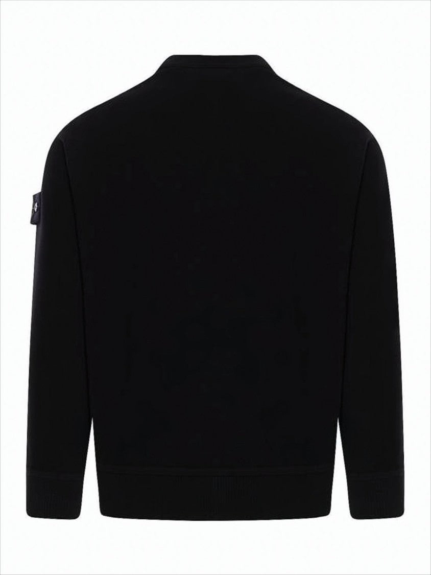 Stone Island Minimalist Black Sweater With Crew Neckline And Ribbed Details