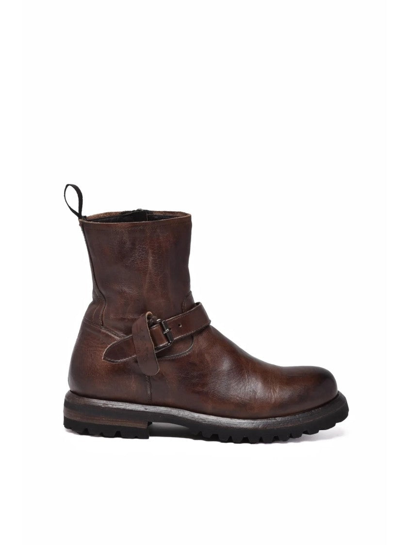 Shoto Brown Leather Buckle Boots