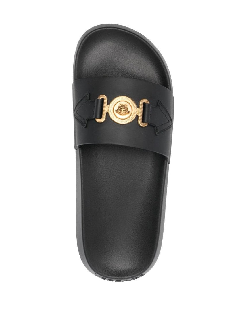 Versace Calf Leather Slide Sandals