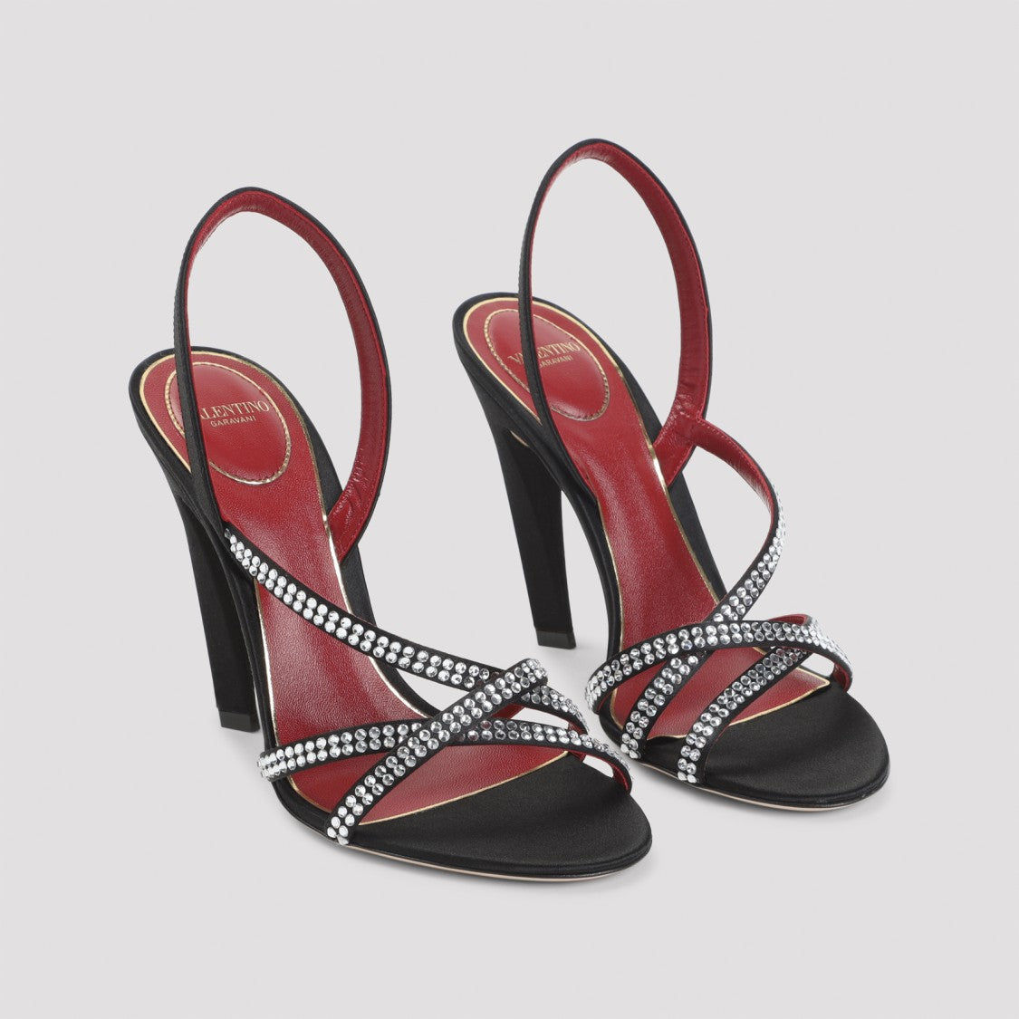 Valentino Garavani High-Heeled Black Sandals With Rhinestone Straps