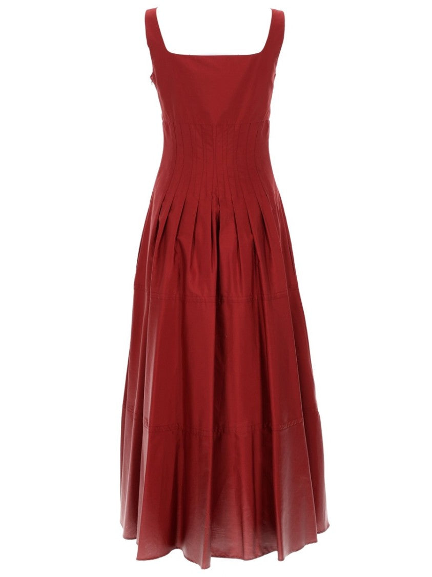 Max Mara Fitted Midi Dress With Structured Pleats And Square Neckline