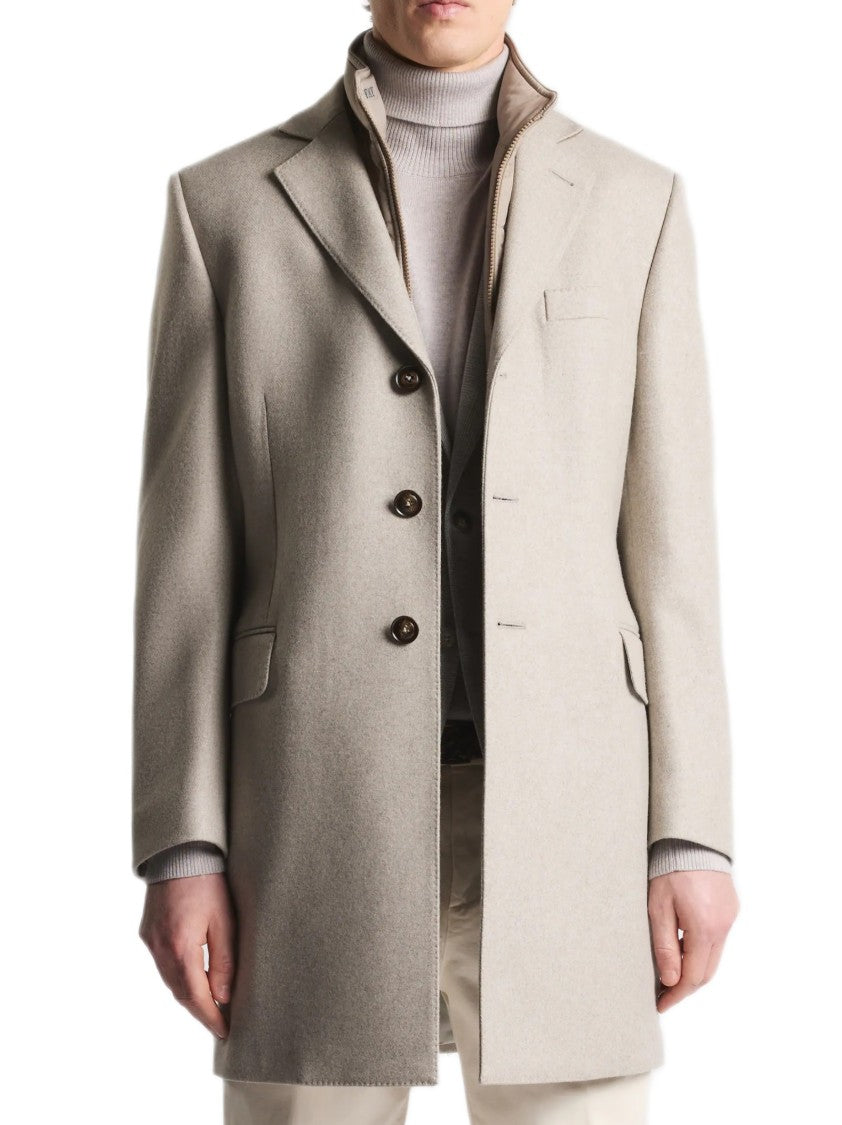 Fay Three-Button Tailored Coat In Sand With Textured Finish