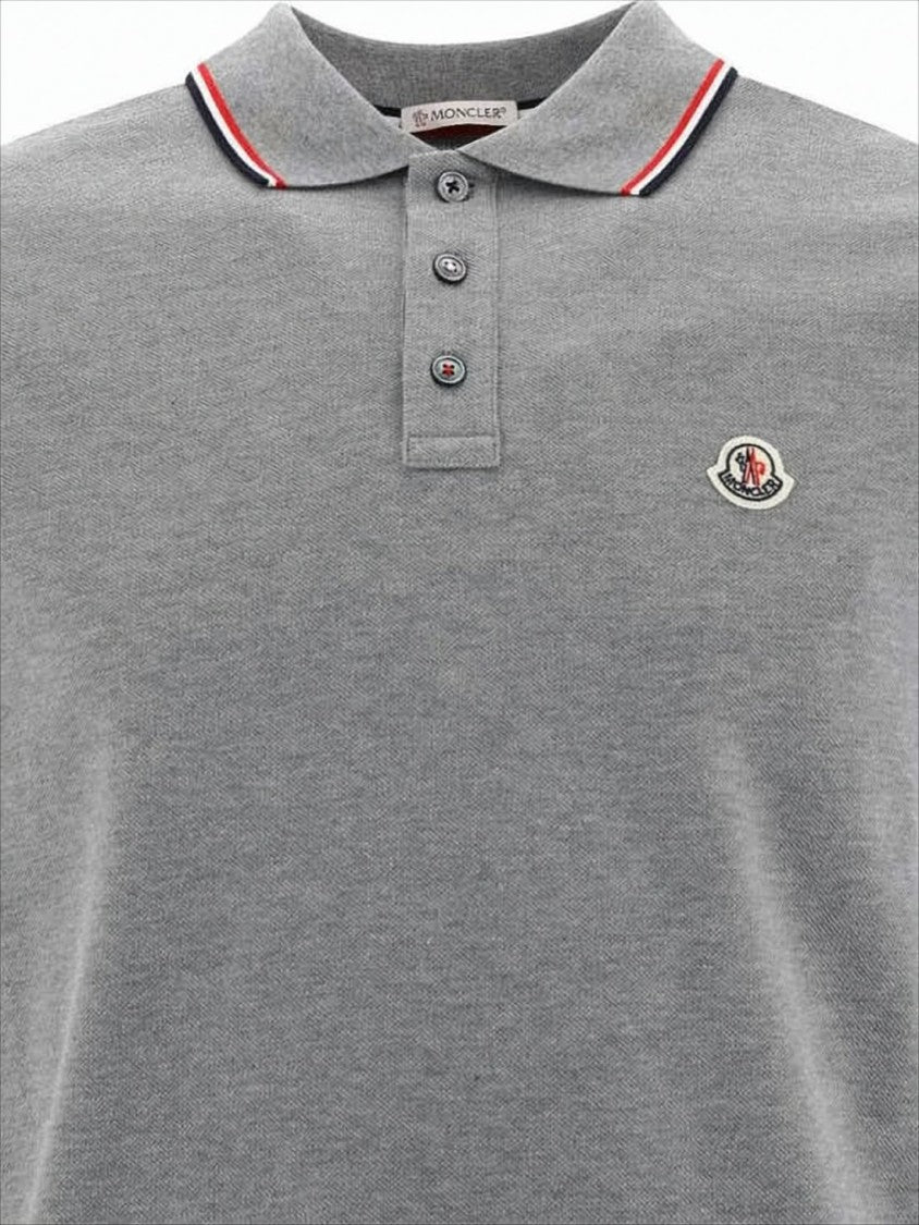Moncler Textured Knit Grey Polo Shirt