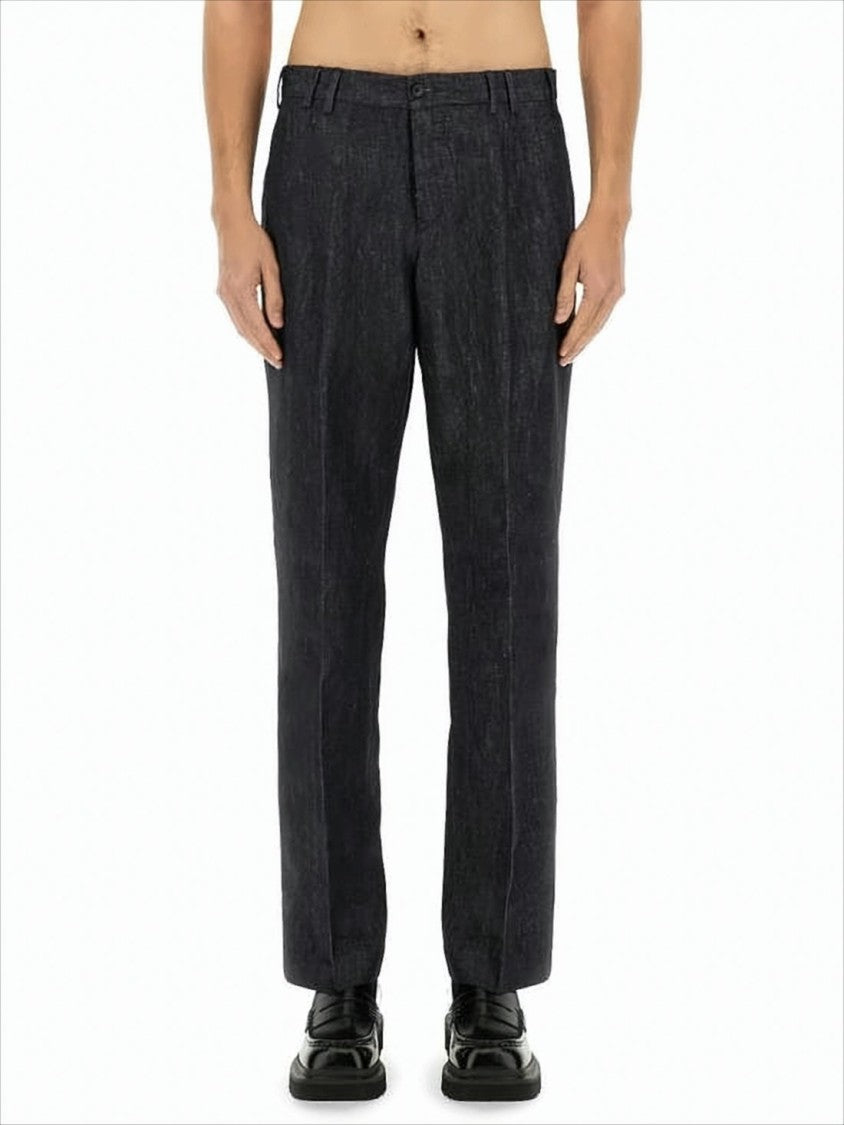 Pt Torino Tailored Black Straight Pants With Subtle Heathered Texture