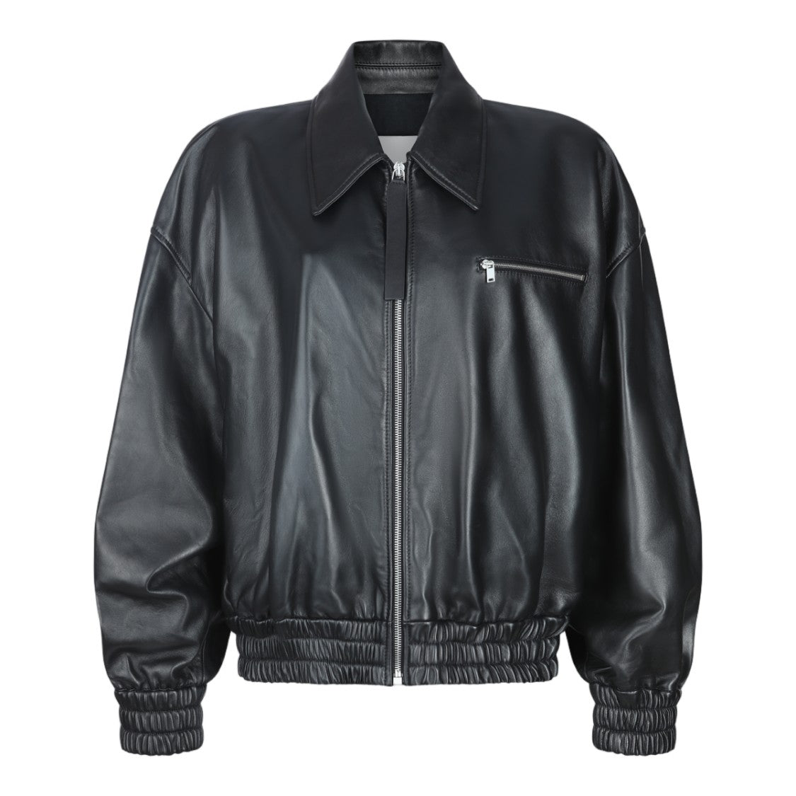 Jil Sander Oversized Black Leather Jacket With Classic Collar