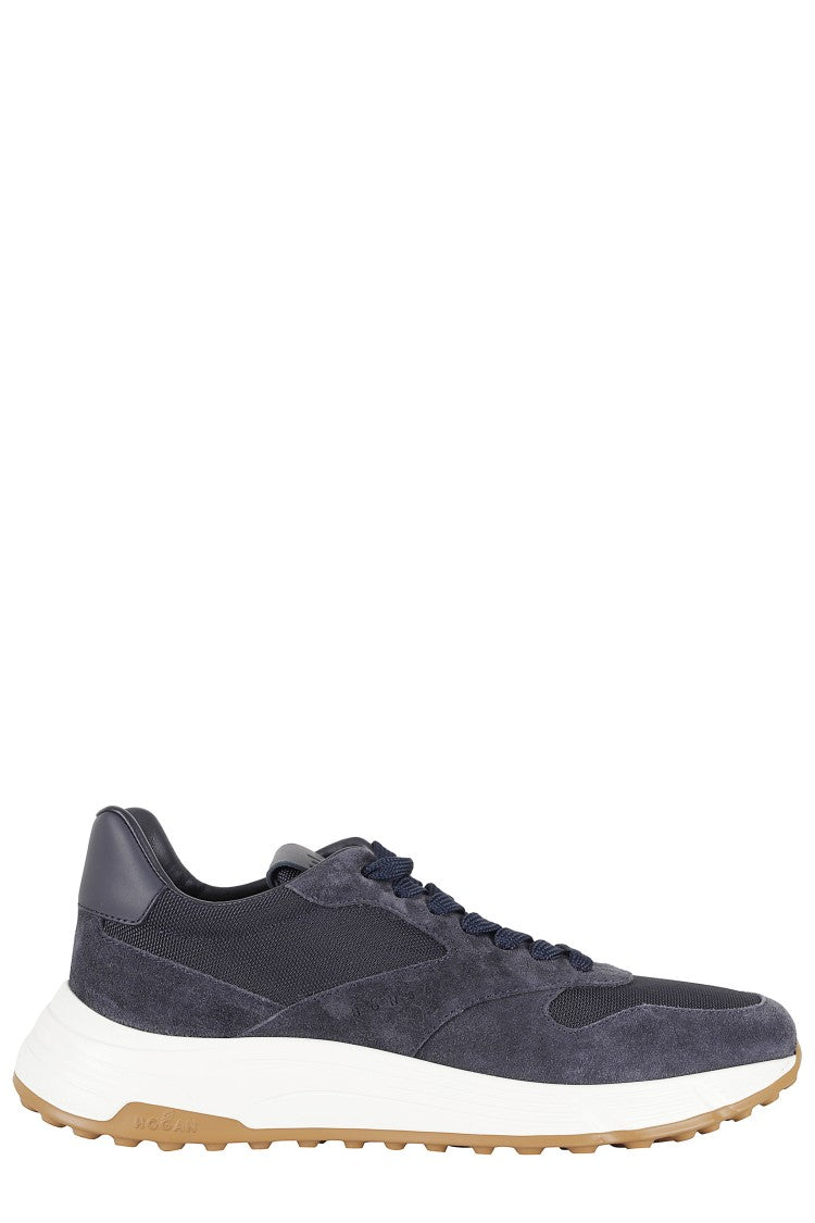 Hogan Denim Blue Hyperlight Laced Suede-Trim Leather Sneakers