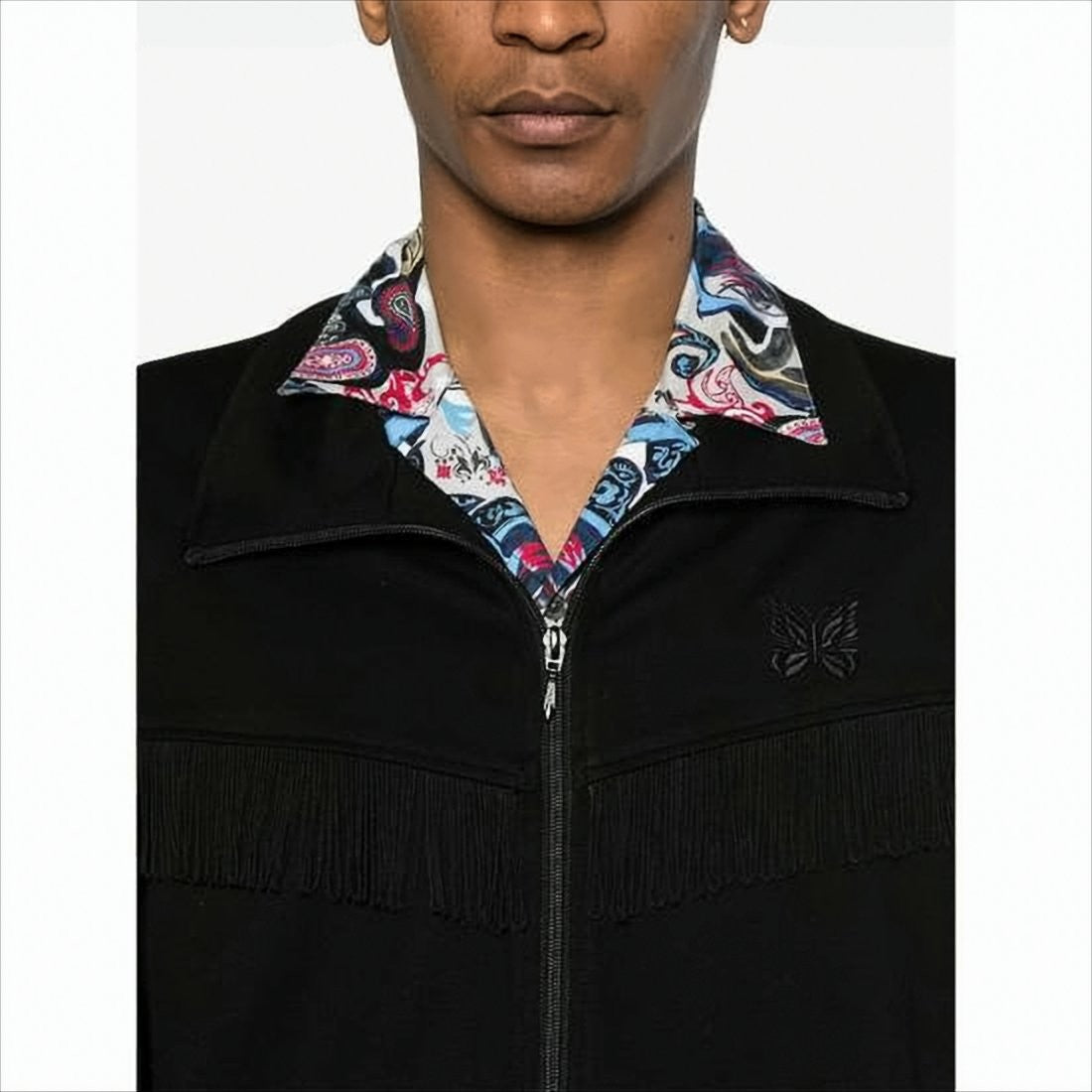 Needles Fringe-Detail Black Jacket With Zippered Pockets