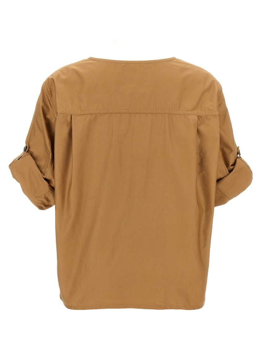 Saint Laurent Brown Twill Blouse With Wide Neck And Adjustable Sleeves