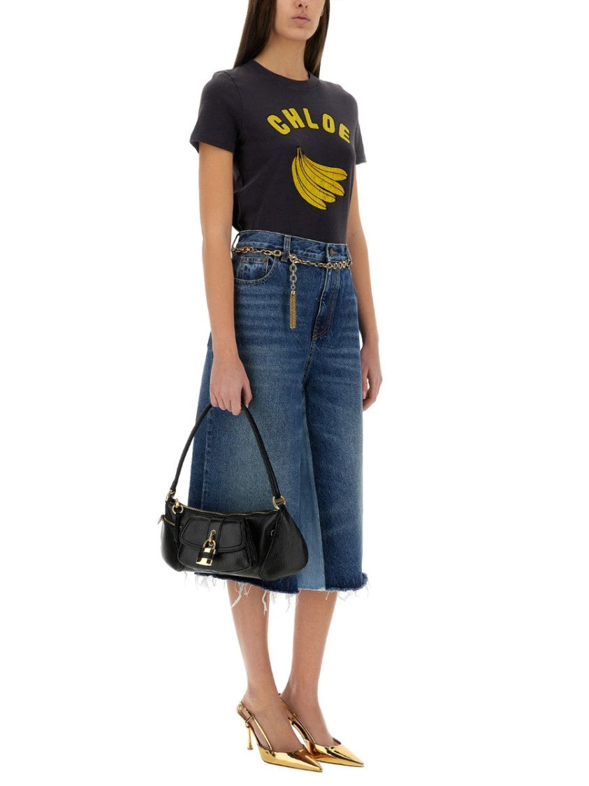 Chloé Patchwork Denim Bermuda Shorts With Artisanal Design