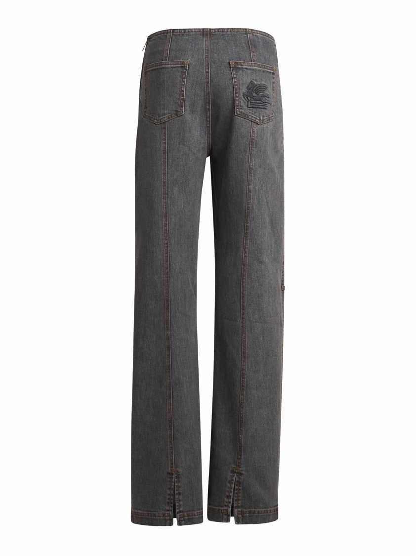 Etro Straight-Leg Grey Stretch Jeans With Pegaso Embroidery