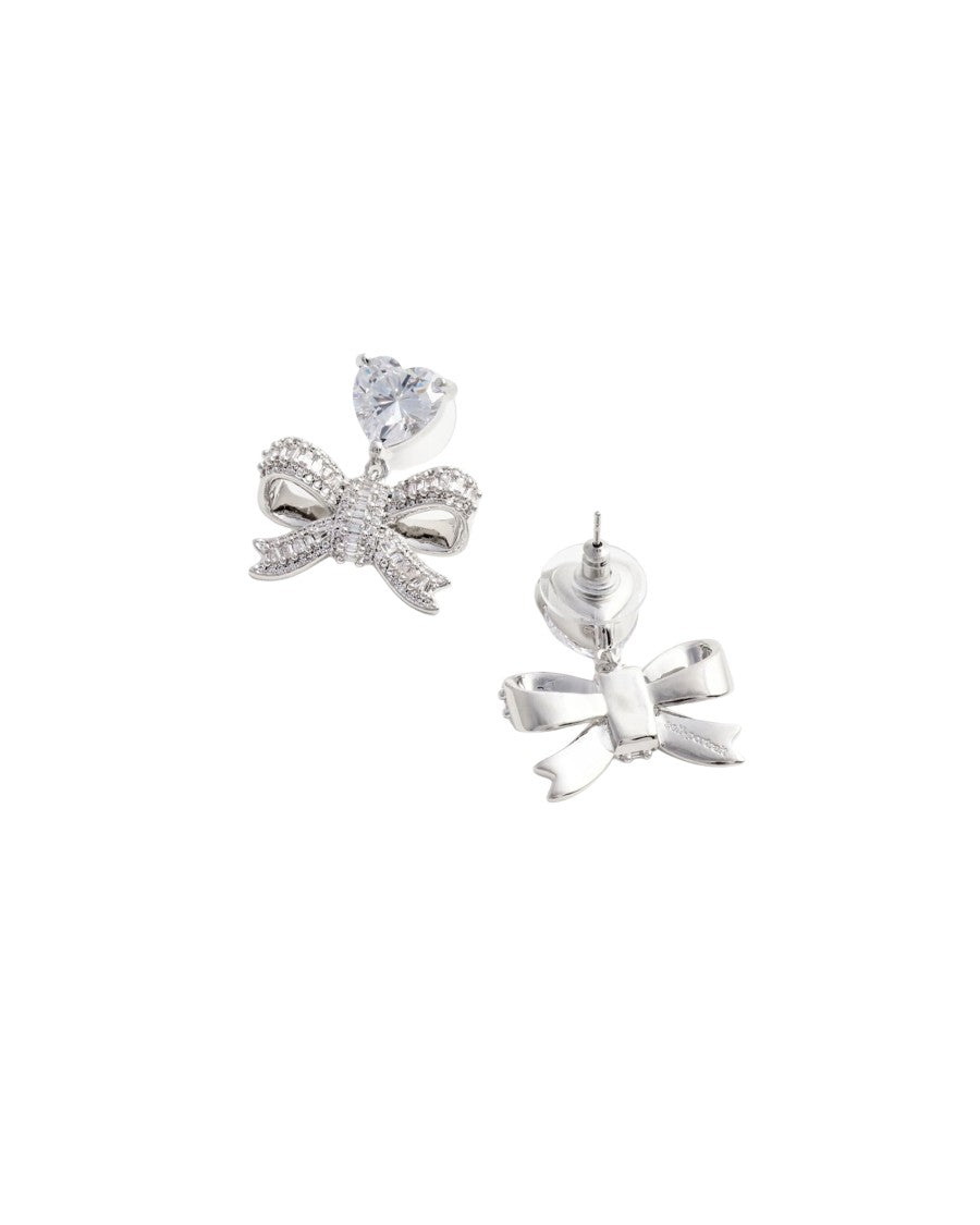 Self-Portrait Crystal Bow Drop Earrings With Heart-Shaped Accents
