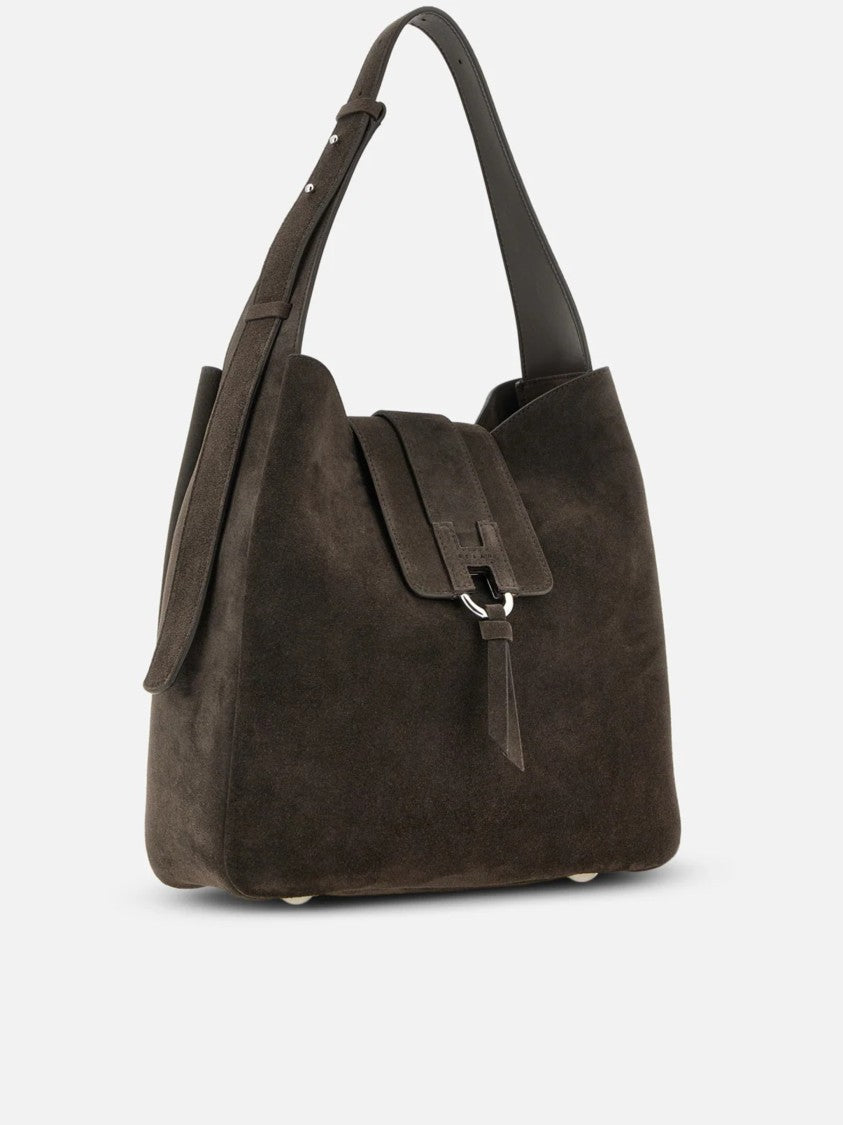 Hogan Structured Suede Handbag With Flap Closure