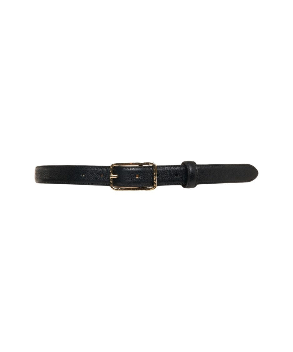 Gavazzeni Slim Leather Belt With Rectangular Gold-Tone Buckle