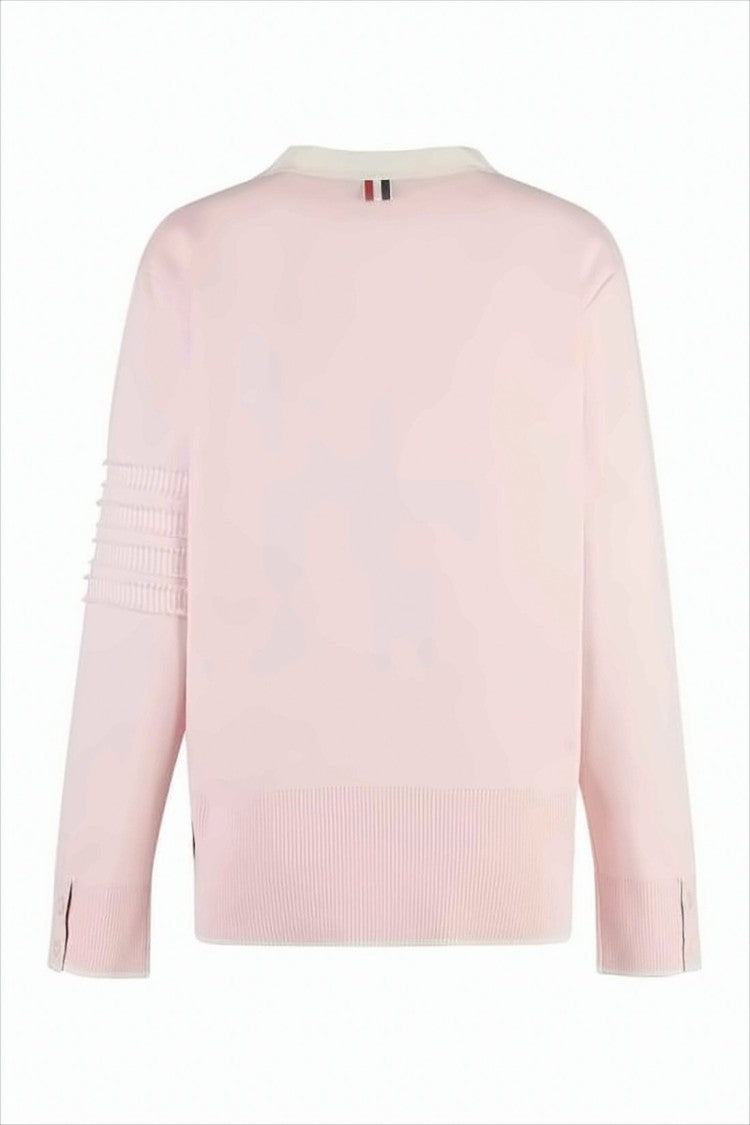 Thom Browne Soft Pink Cardigan With White Trim And Cropped Fit