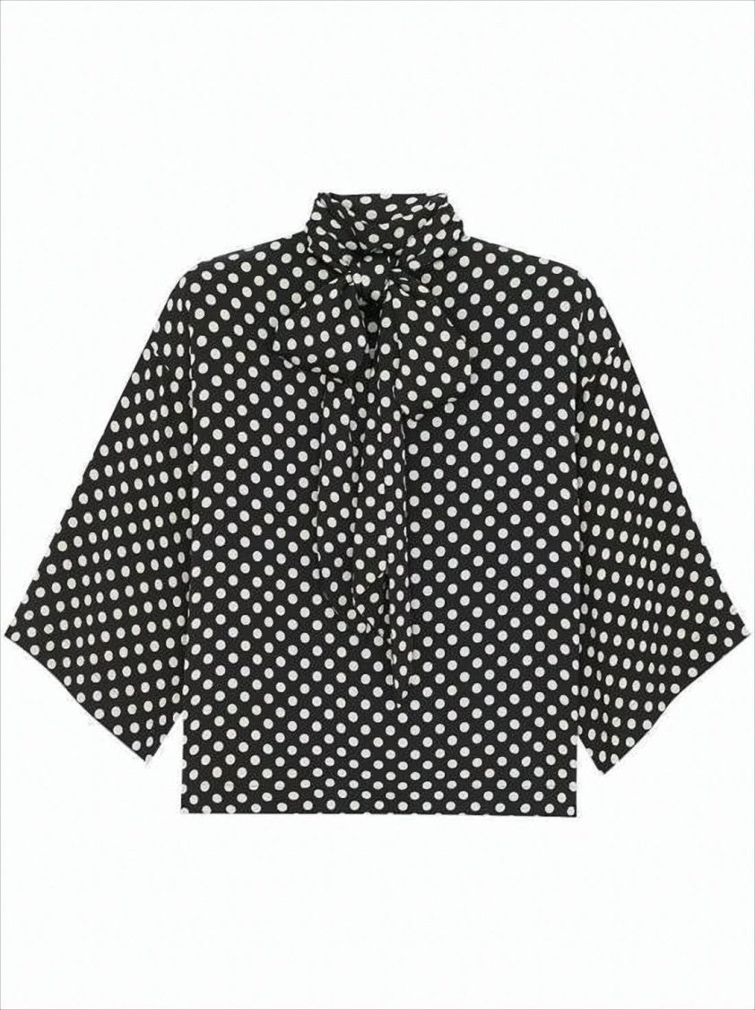 Saint Laurent Polka Dot Tie-Neck Blouse With Cropped Hem