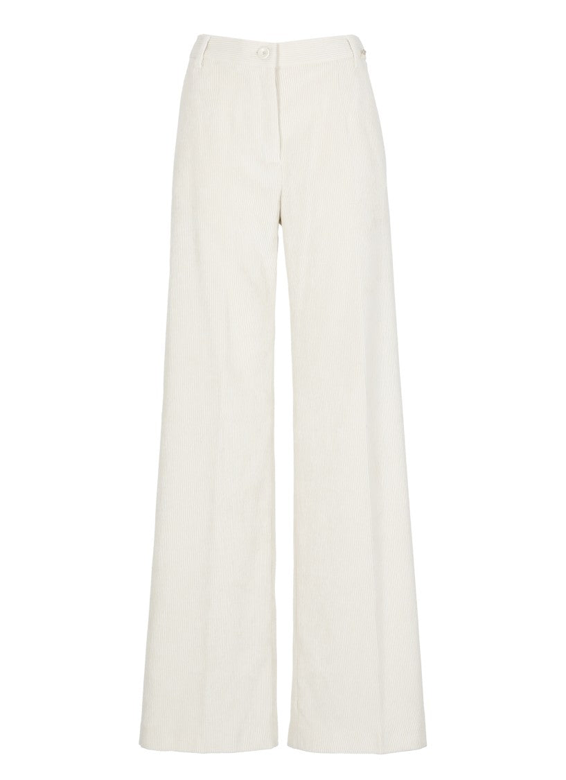 Herno Ivory Wide-Leg Corduroy Pants