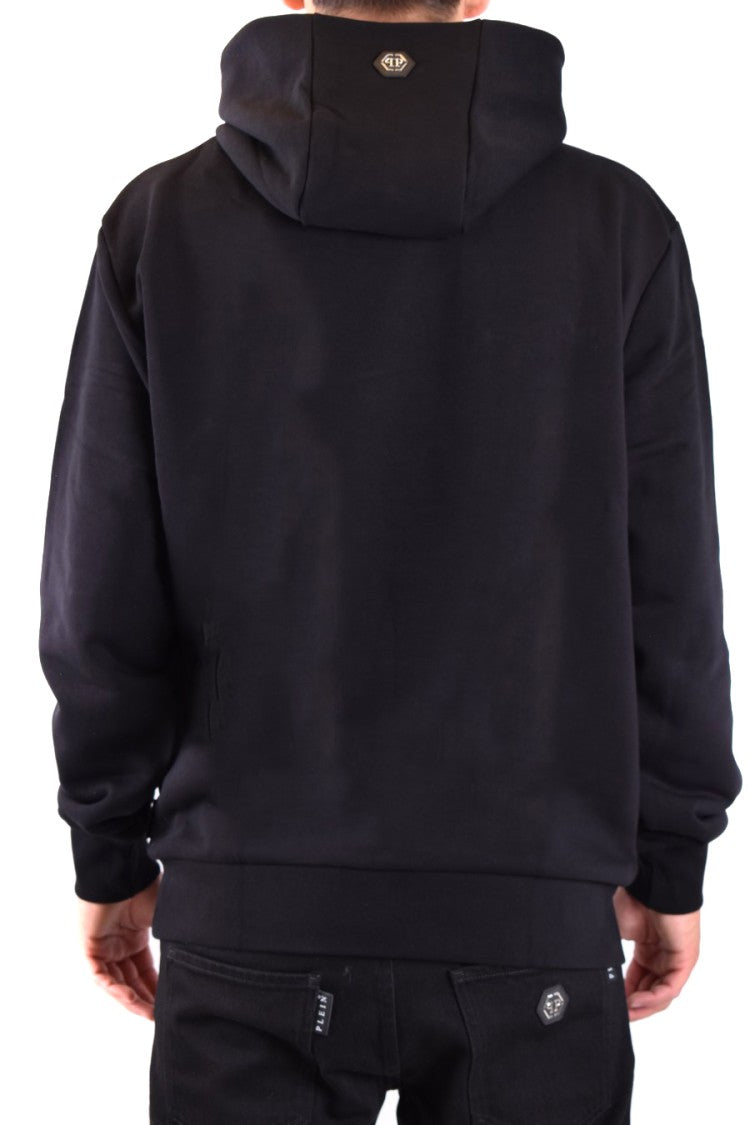 Philipp Plein Black Logo Printed Cotton Hoodie