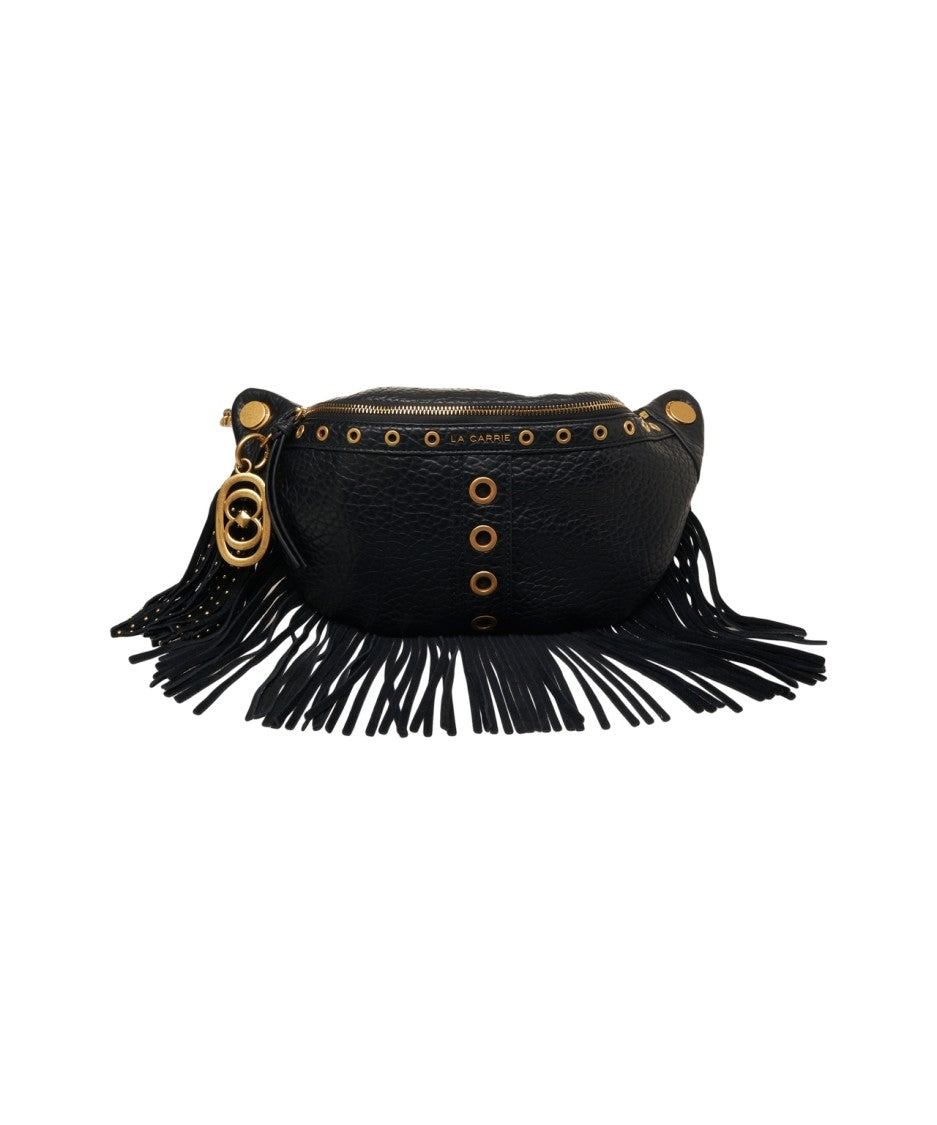 La Carrie Fringe-Detail Hammered Leather Belt Bag