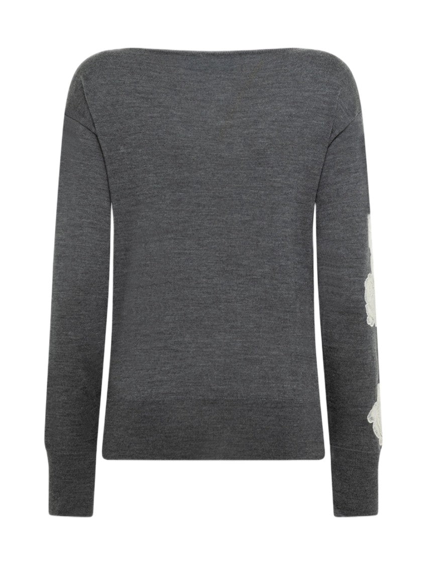 Blugirl Boat Neck Sweater With Floral Appliqués