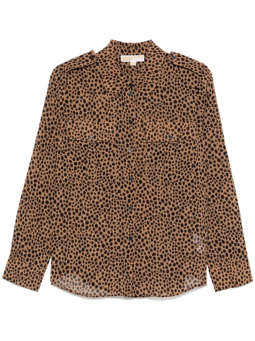 Michael Kors Leopard-Print Long Sleeve Shirt With Button-Down Front