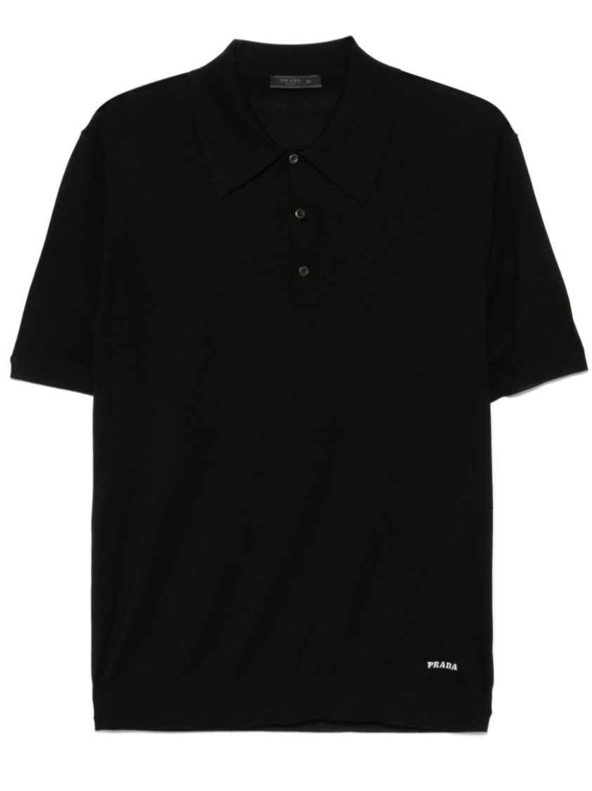 Prada Classic Black Polo With Structured Collar And Buttoned Placket