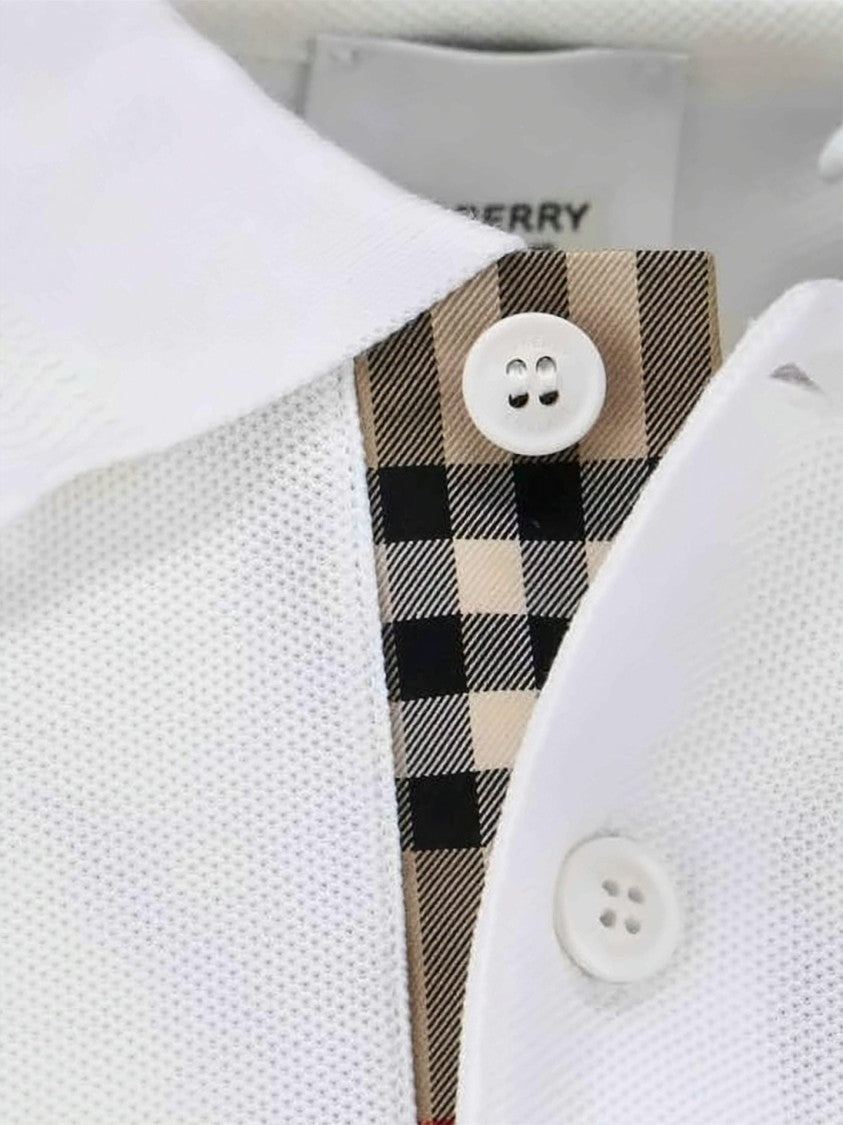 Burberry Short-Sleeve Polo Shirt With Tonal Embroidery And Checkered Detail