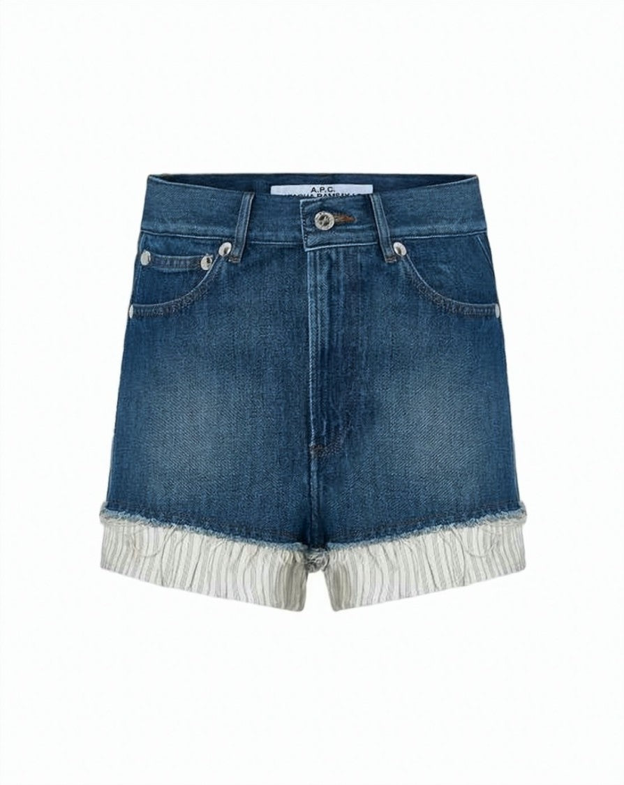 A.P.C. Medium Blue Wash Denim Shorts With Layered Detail