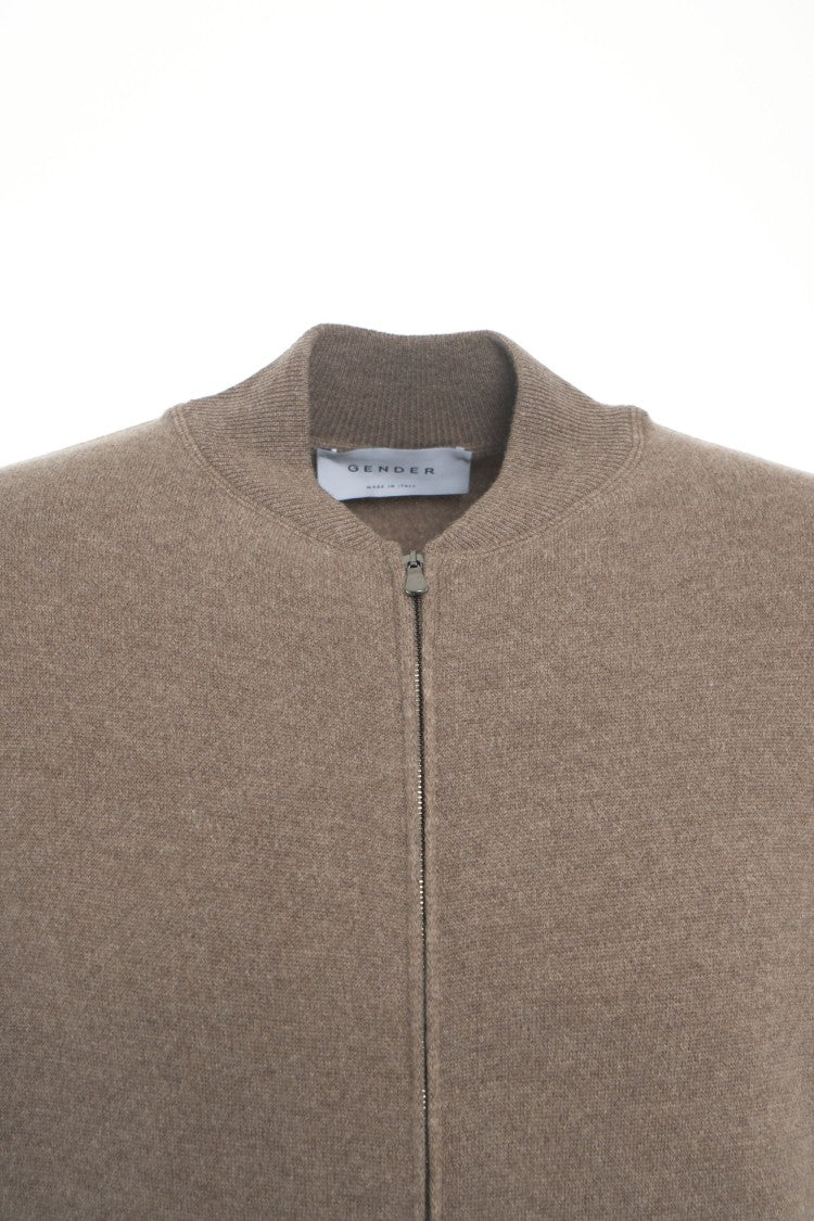 Gender Textured Knit Bomber Jacket With Ribbed Details