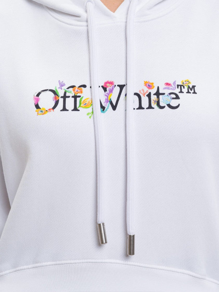 Off-White White Bookish Glowing Flower Cotton Hoodie