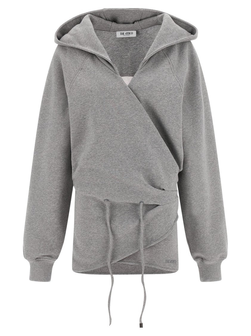 The Attico American Mélange Fleece Hooded Mini Dress
