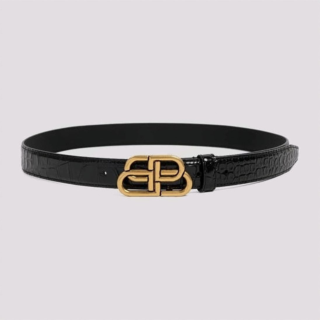Balenciaga Sleek Black Calf Leather Belt With Gold-Tone Double-B Buckle