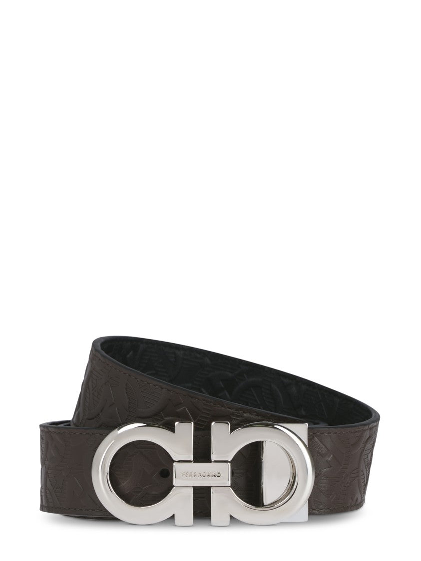 Ferragamo Calf Leather Belt With Double Gancini Buckle