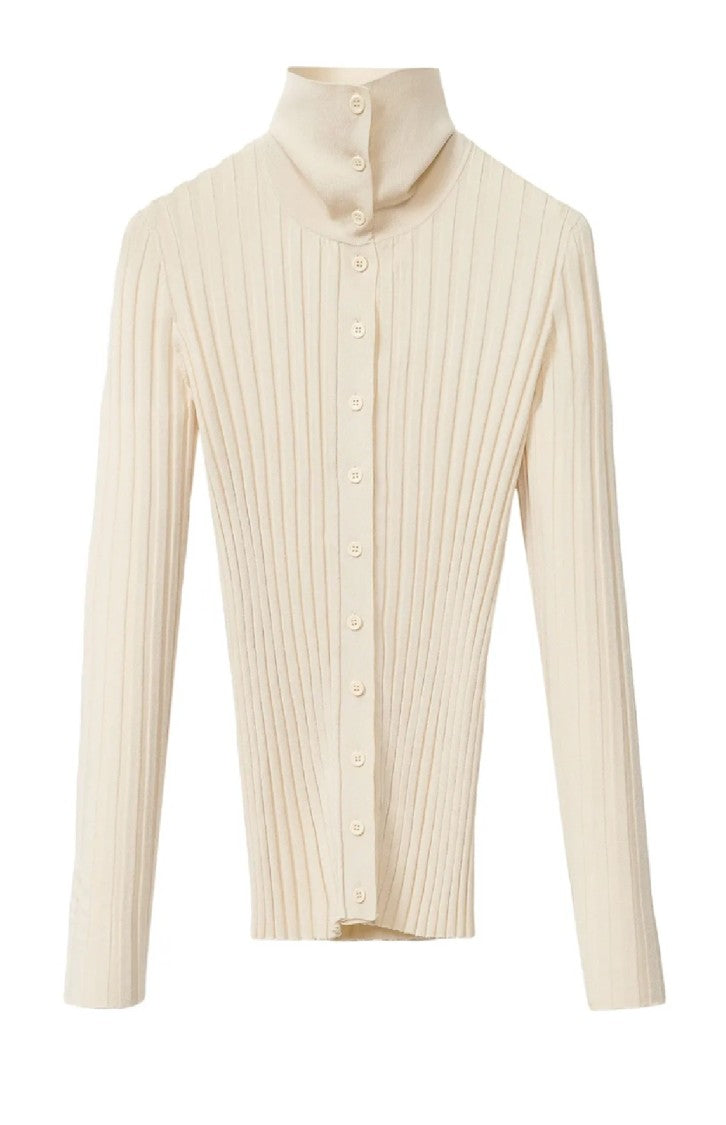 Fabiana Filippi Ribbed High Collar Top With Button-Down Front