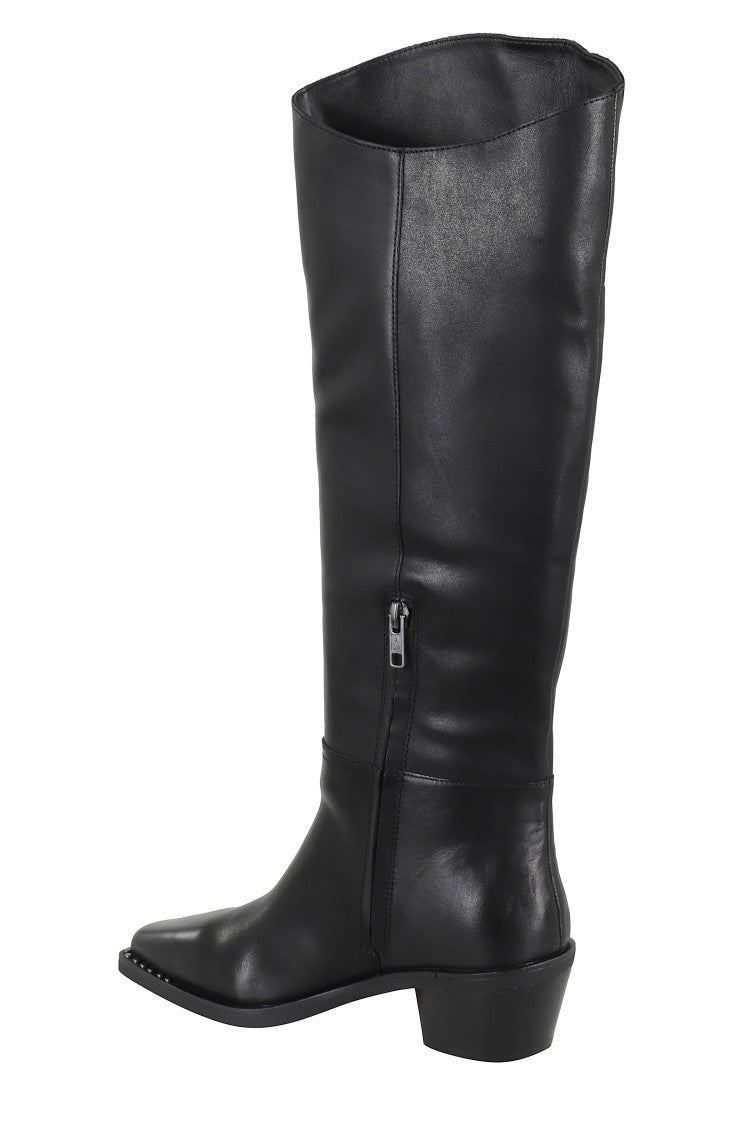 Ash Mid-Calf Leather Boots With Pointed Toe