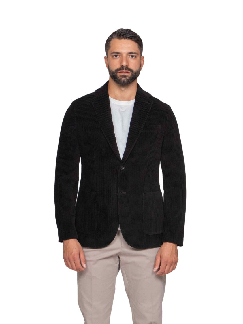 Circolo 1901 Tailored Black Corduroy Jacket With Notch Lapels And Structured Fit