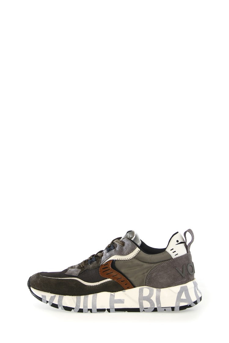Voile Blanche Olive Green Leather Fabric Sporty Sneakers