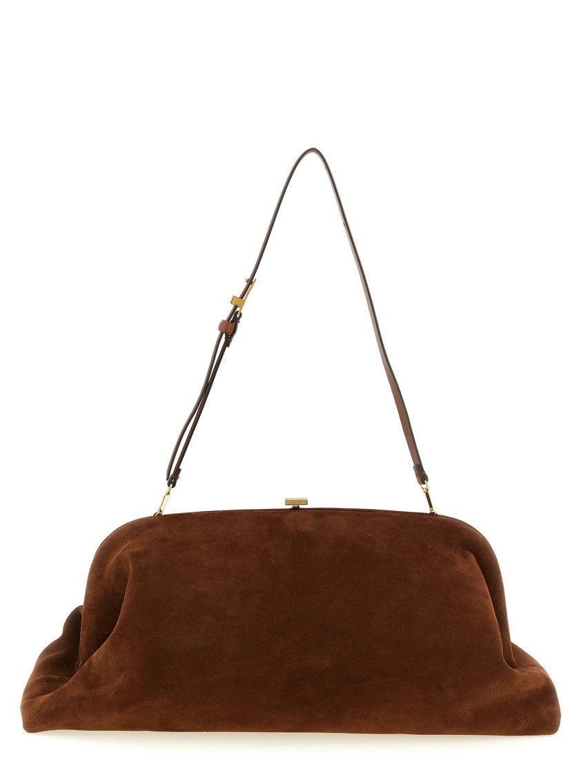 Alberta Ferretti Maxi Suede Pouch With Rigid Closure And Adjustable Strap