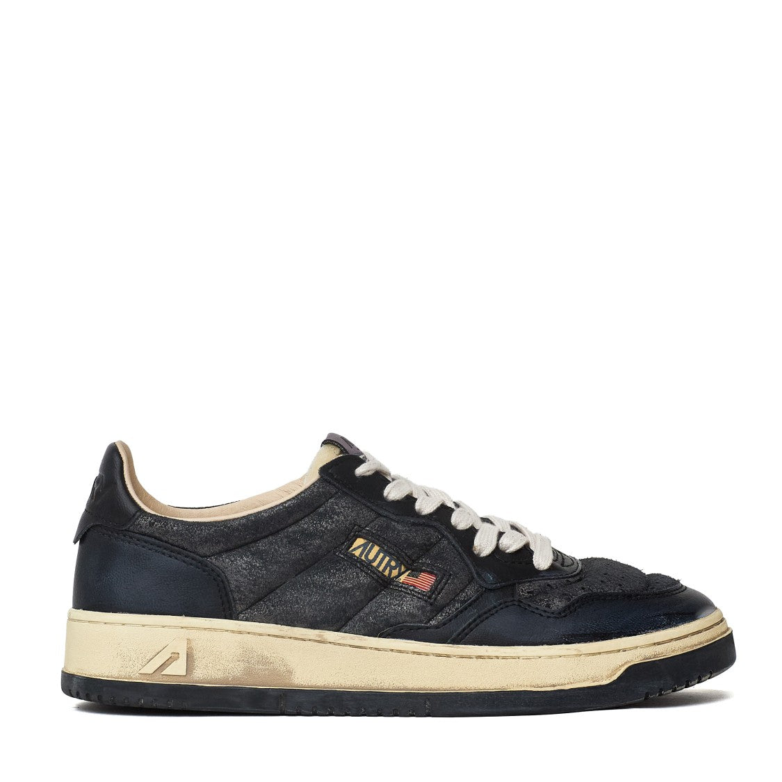 Autry Super Vintage Low Padded Crackled Leather Sneakers