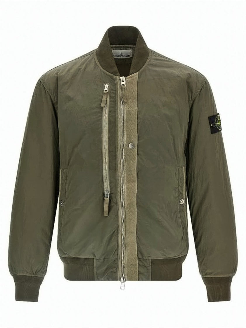 Stone Island Olive Green Bomber Jacket With Signature Patch