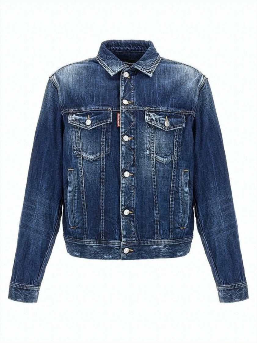 Dsquared2 Classic Denim Jacket With Distressed Wash