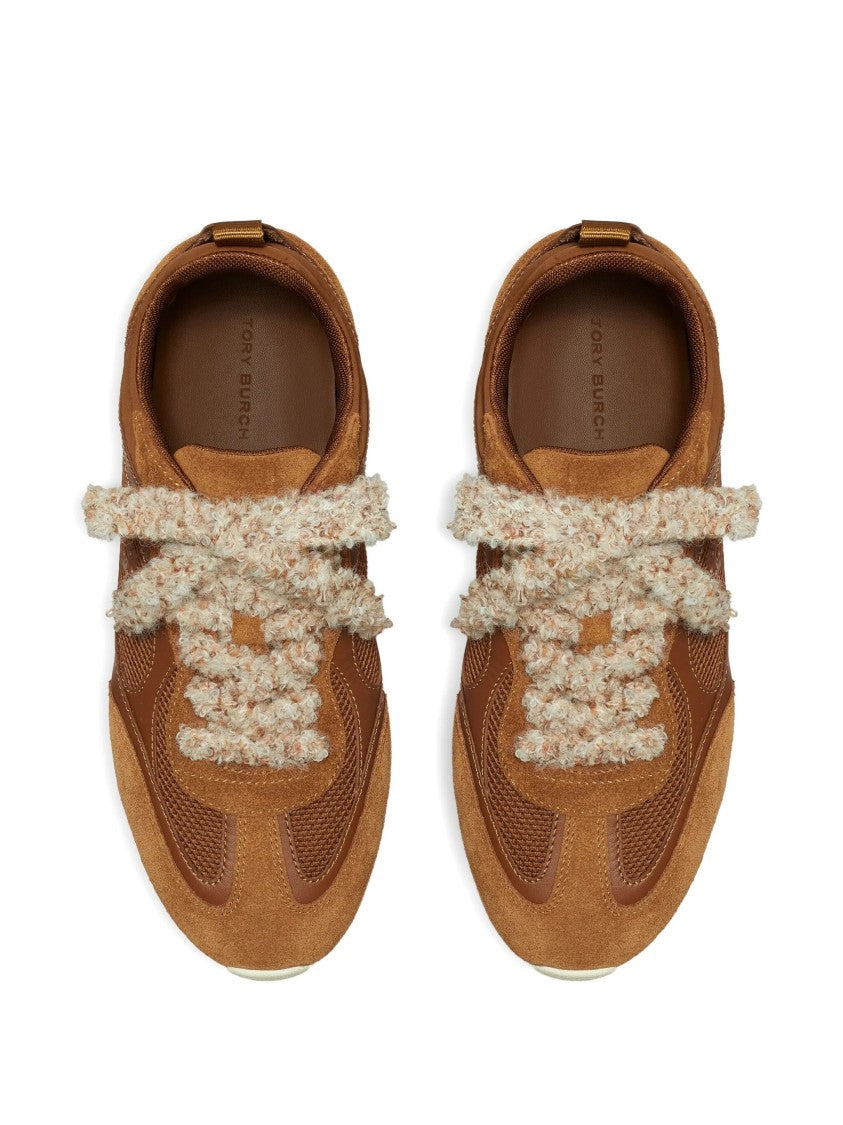 Tory Burch Warm Brown Field Suede Mesh Sneakers