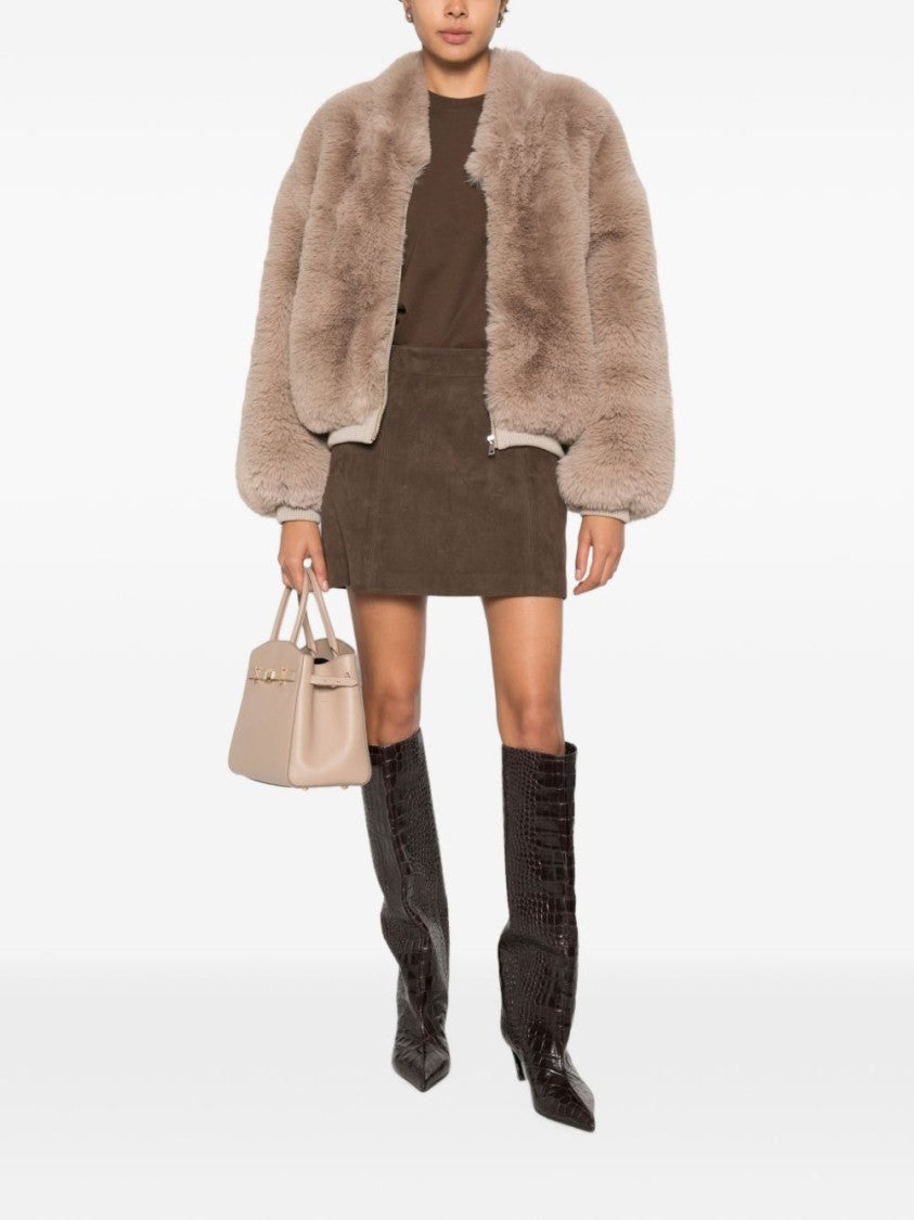 The Frankie Shop Plush Faux Fur Jacket With Balloon Sleeves And Ribbed Trims