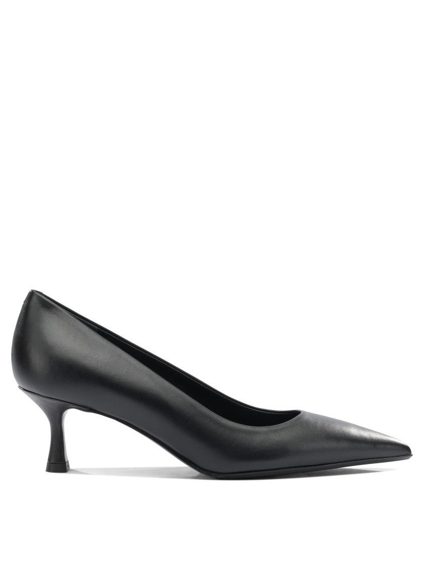 Sergio Levantesi Pointed Toe Leather Pumps With Flared Kitten Heel