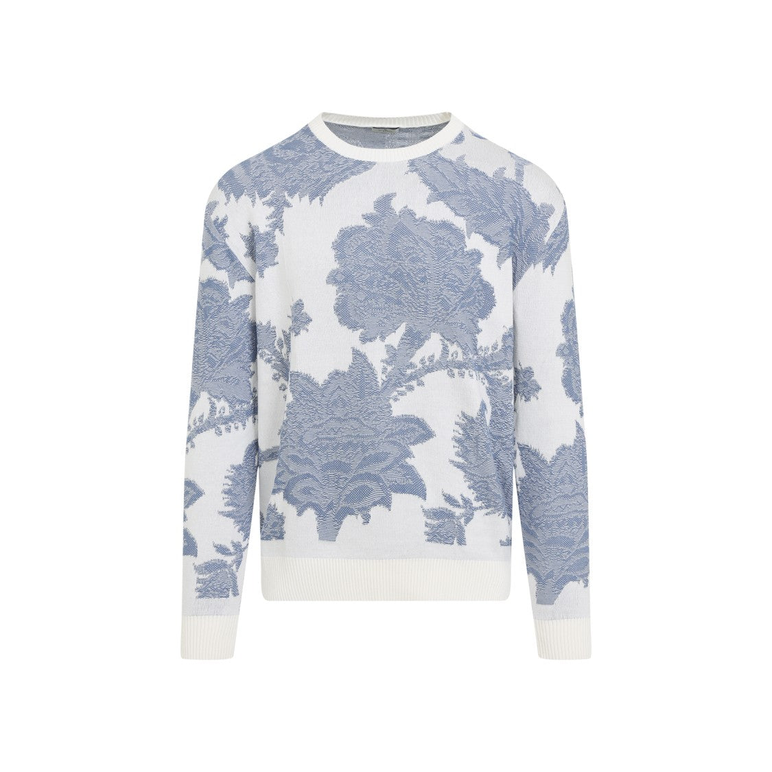 Etro Knitted C-Neck White And Blue Cotton Pullover