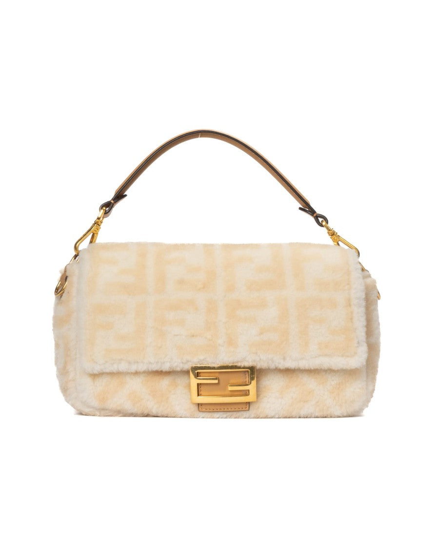 Fendi Beige Ff Logomania Mouton Baguette Shoulder Bag