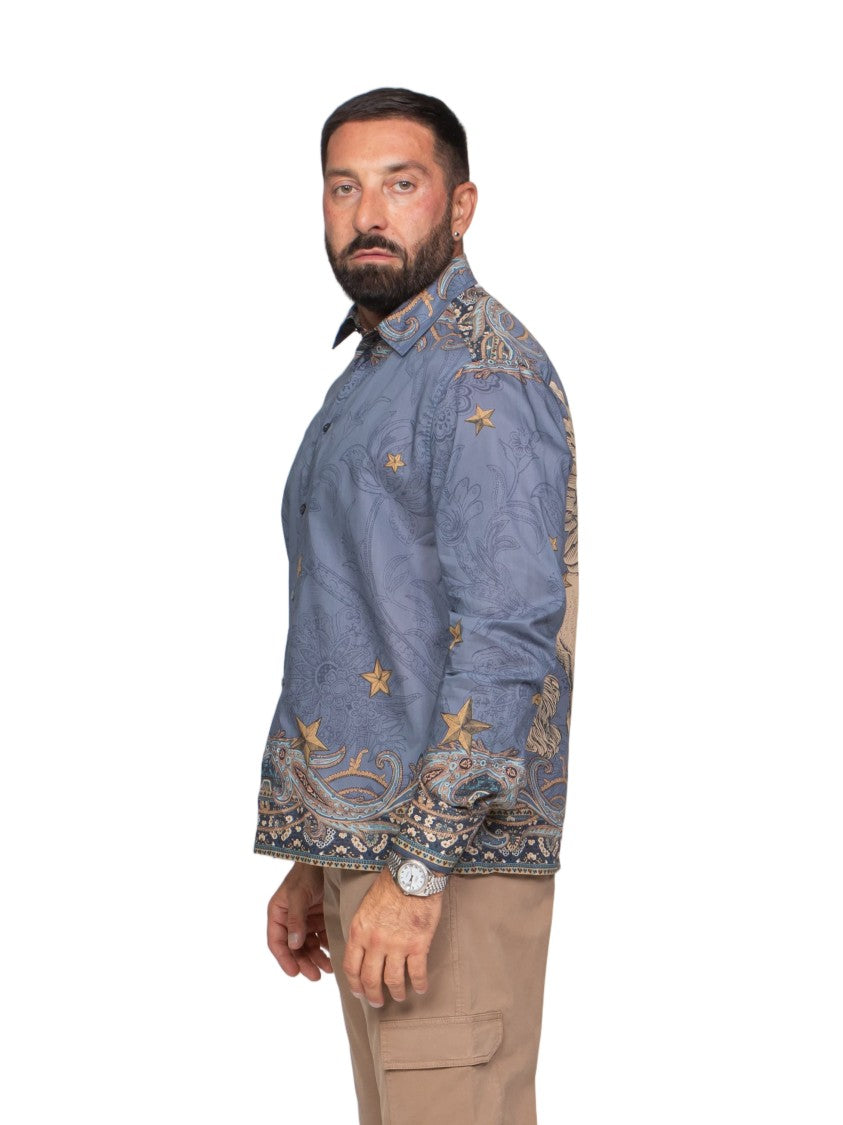 Etro Easy Paisley Star Winged Horse Long-Sleeve Shirt