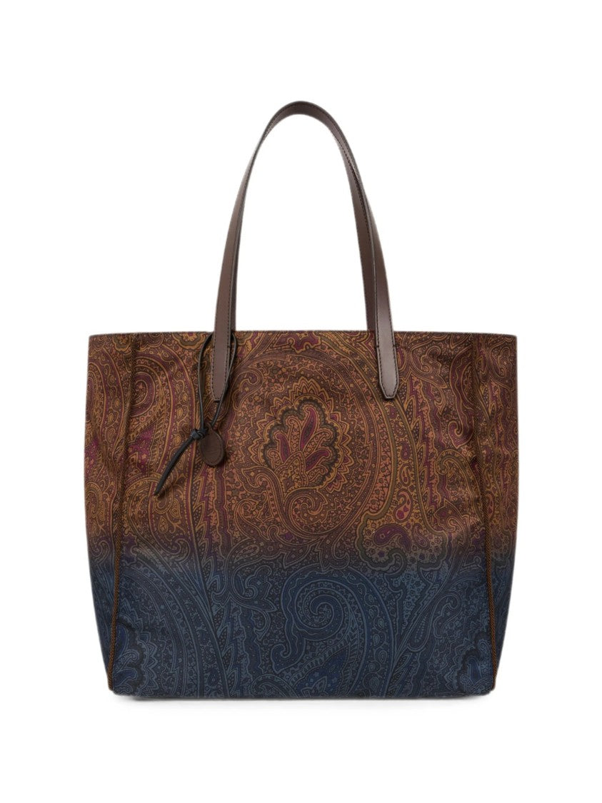 Etro Gradient Paisley Print Tote Bag With Leather Accents